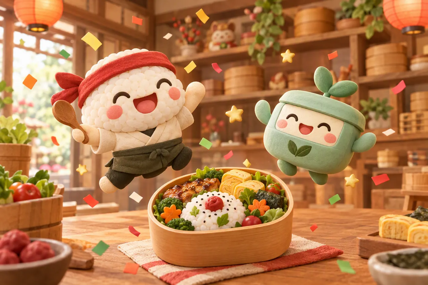 小糰與盒盒開心地慶祝訂單完成